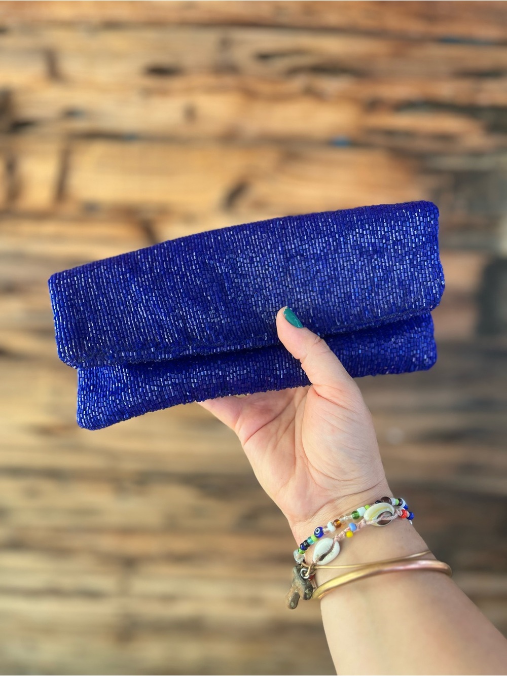 MOYNA | Cobalt Blue Beaded Foldover Clutch